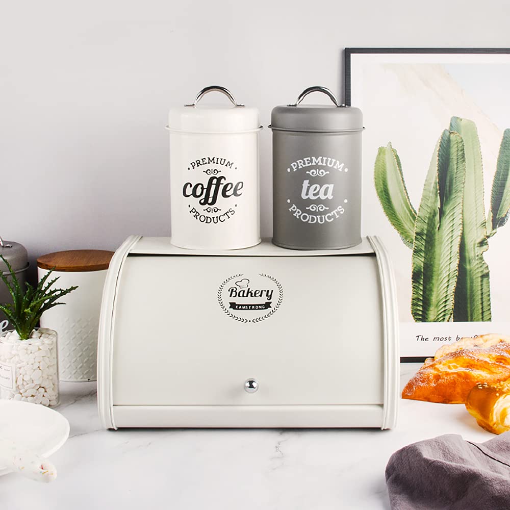 SOUJOY Bread Box, Vintage Bread Container for Kitchen Countertop, Metal Roll Top Bread Storage Holder, 1950s Farmhouse Rustic Bread Dispenser Basket for Dry Food Save