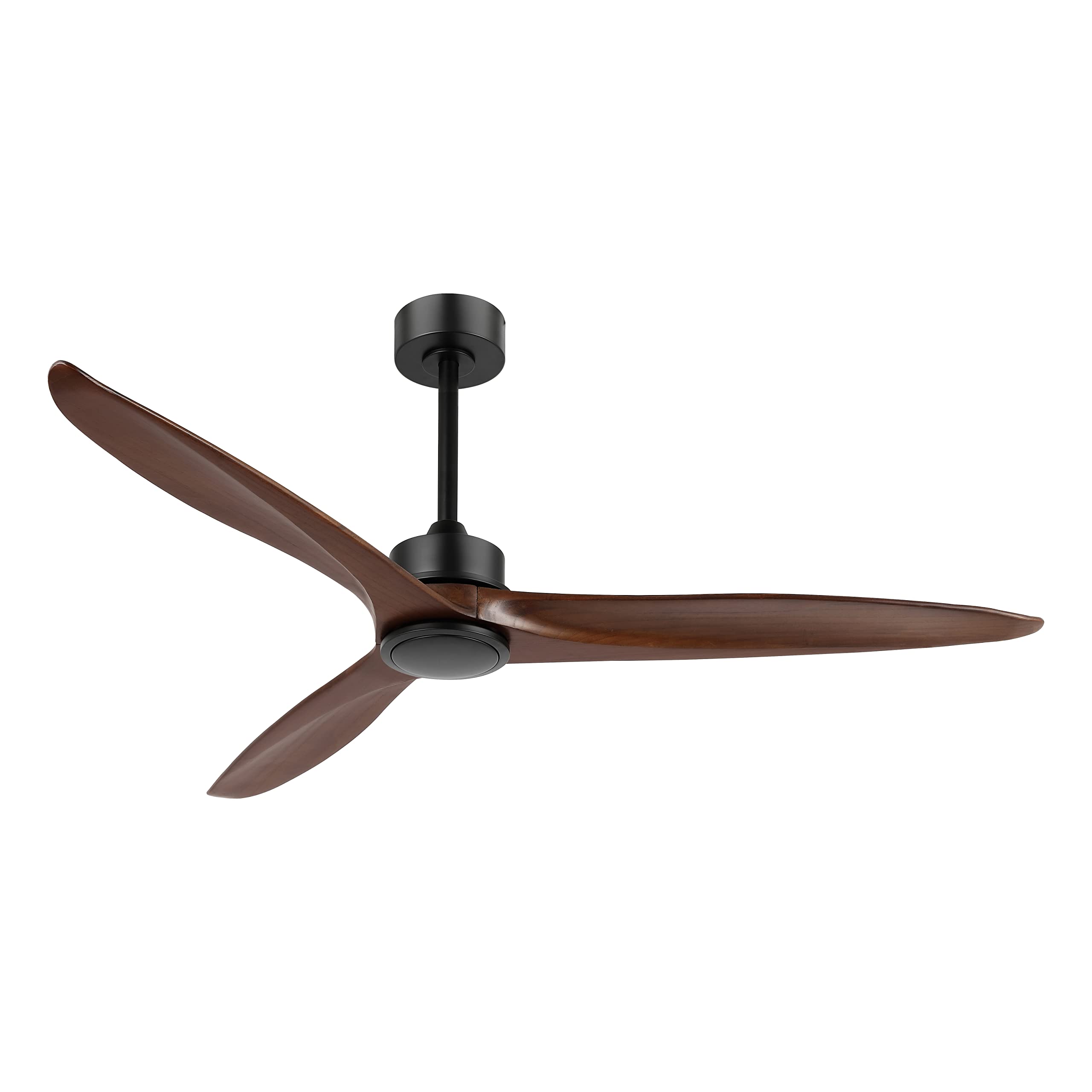 WINGBO 60 Inch DC Ceiling Fan without Lights, 3 Reversible Carved Solid Wood Blades, 6-Speed Noiseless DC Motor, Ceiling Fan No Light with Remote, Matte Black Finish with Walnut Blades, ETL Listed