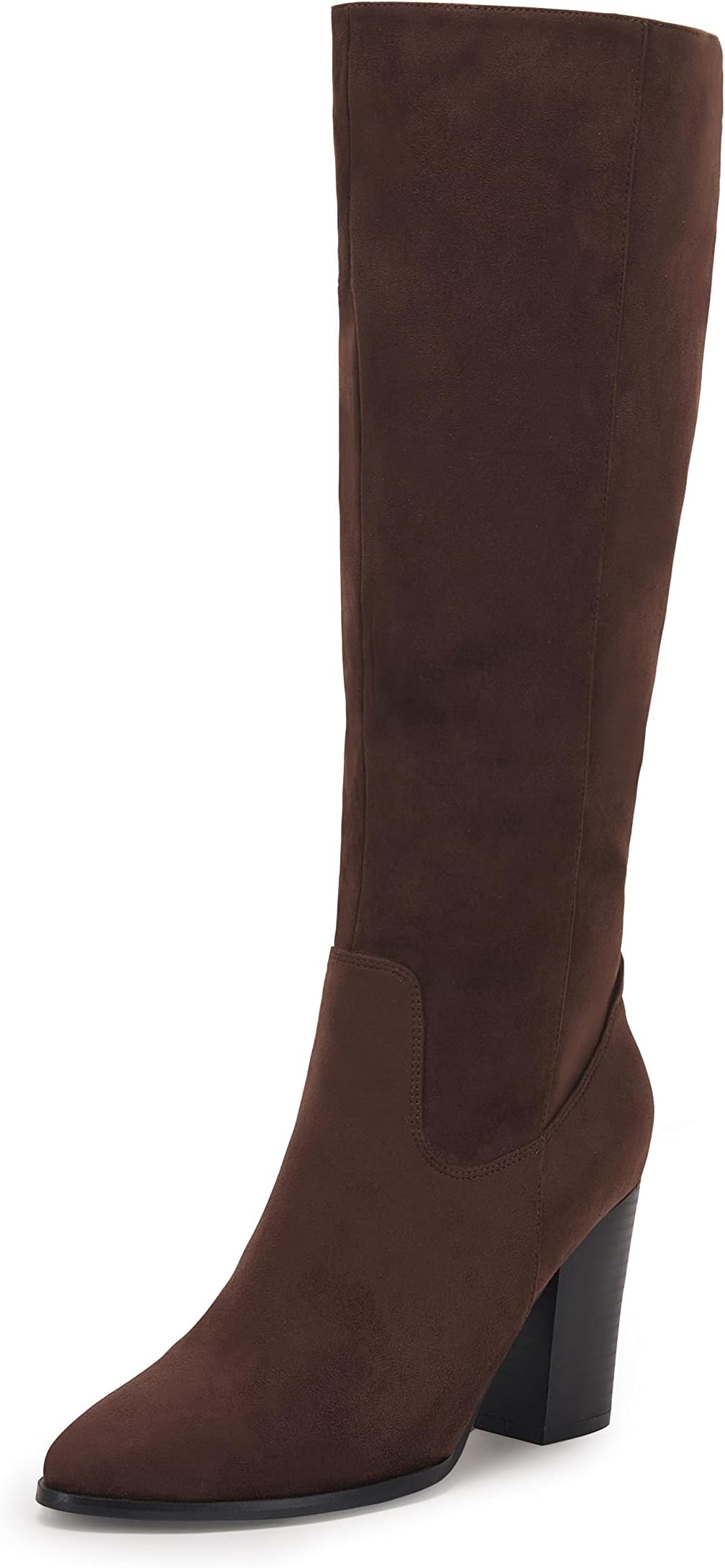 CoutgoWomens Faux Suede Knee High Boots Side Zipper Chunky Heel Stretch Winter Boots