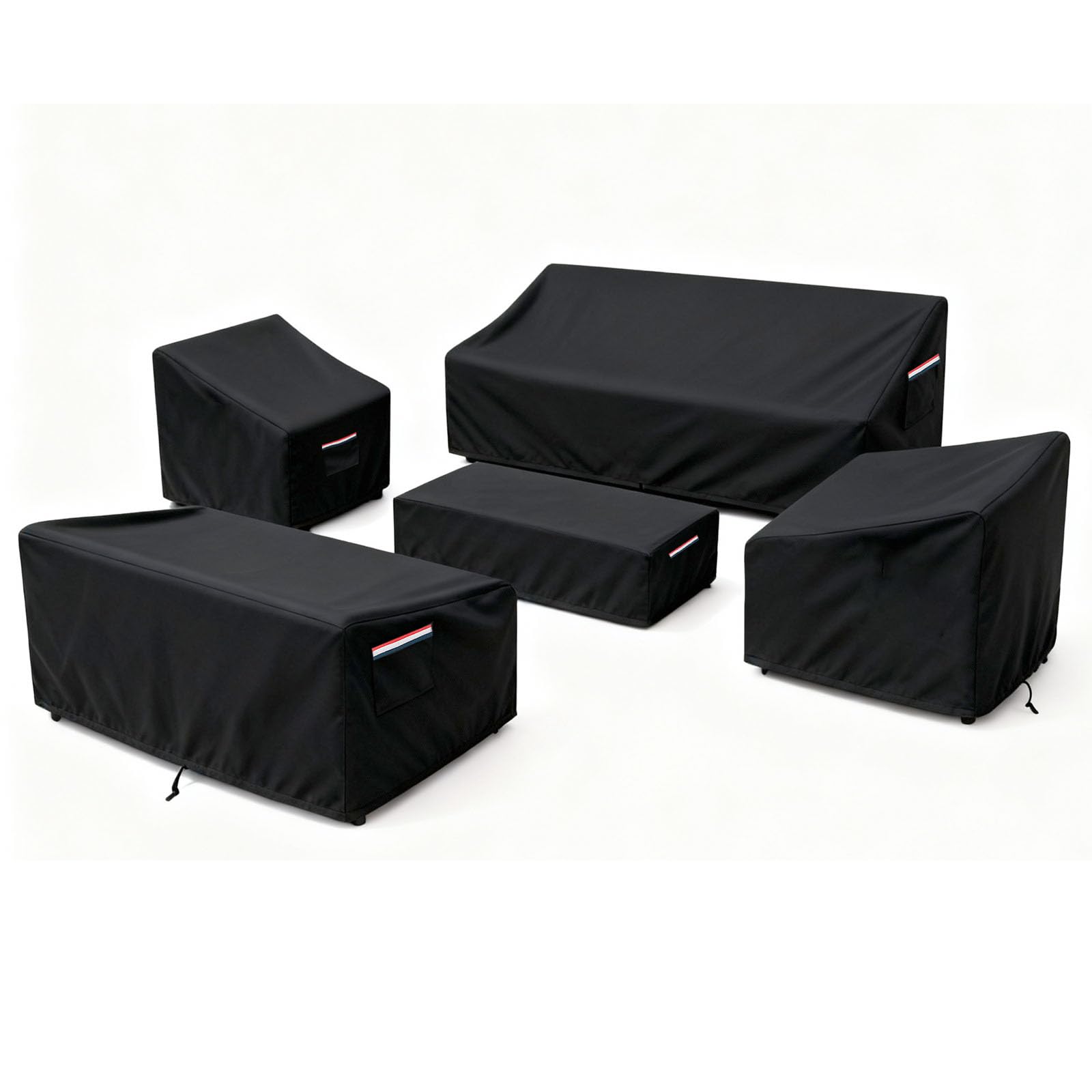 Patio Furniture Cover Set, 5-Piece Outdoor Furniture Cover Waterproof, Covers for Sofa, Loveseat, Chairs &amp; Coffee Table, Heavy-Duty 600D Lawn Patio Set Covers,UV-Resistant All-Season Protection,Black