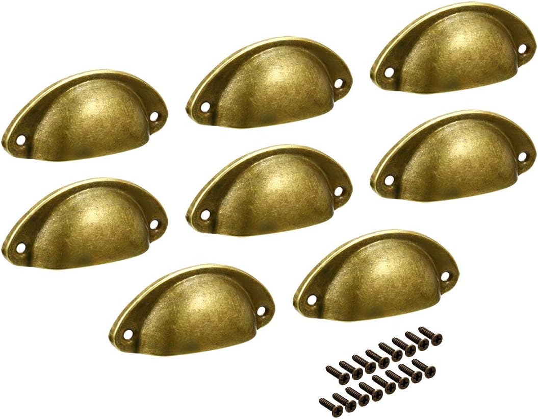 uxcell Cup Pulls, Carbon Steel Shell Pull Handles Bronze Tone for Dresser Kitchen Cabinet Drawer, 3.19" Length 1.38" Width,8 Pack
