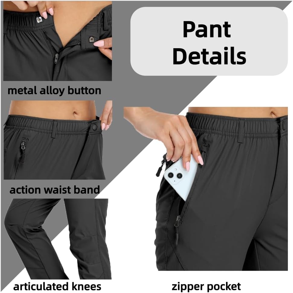 29" Inseam Women's Golf Pants 3 Zipper Pockets Quick Dry Lightweight Stretch Travel Pants Petite Business Casual Work Slacks