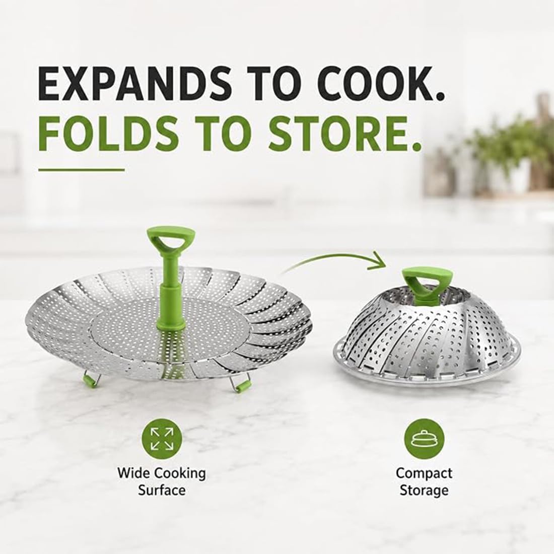 Cesta Vaporera Extensible De Acero Inoxidable Para Verduras