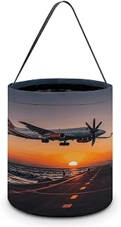 LYHVSFJW Halloween Basket Large Capacity Candy Bags Romantic Sunset Plane | Trick Or Treat Candy Bucket Bag with Handles, Reusable Personalized Snack Storage Basket for Holiday Party Favor Decor