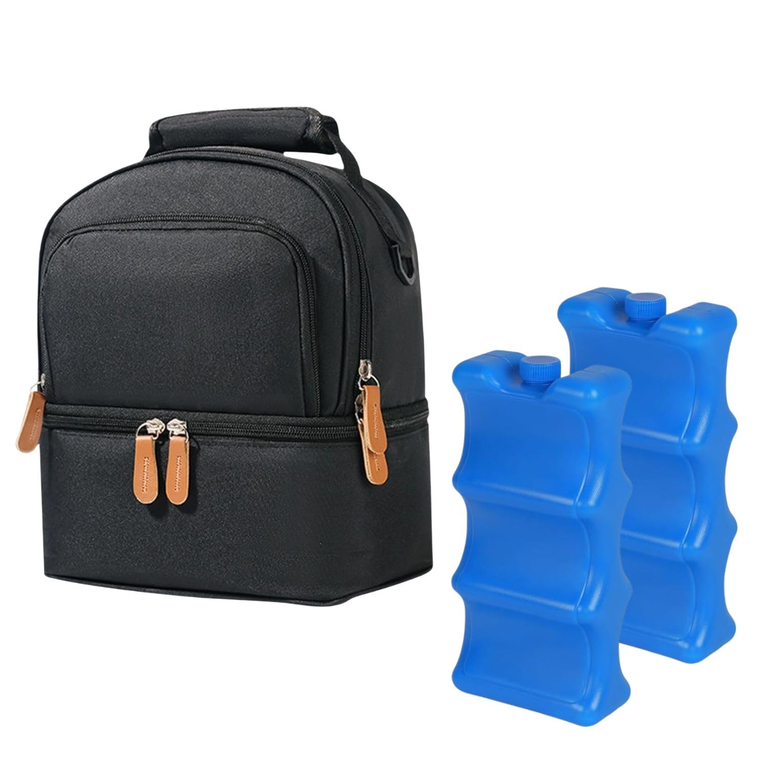 Mancro Breastmilk Cooler Bag with Ice Pack, Fits 6 Insulated Baby Bottles Up to 9 Ounce, Breast Milk Cooler for Nursing Mom (B + Zips Ice)