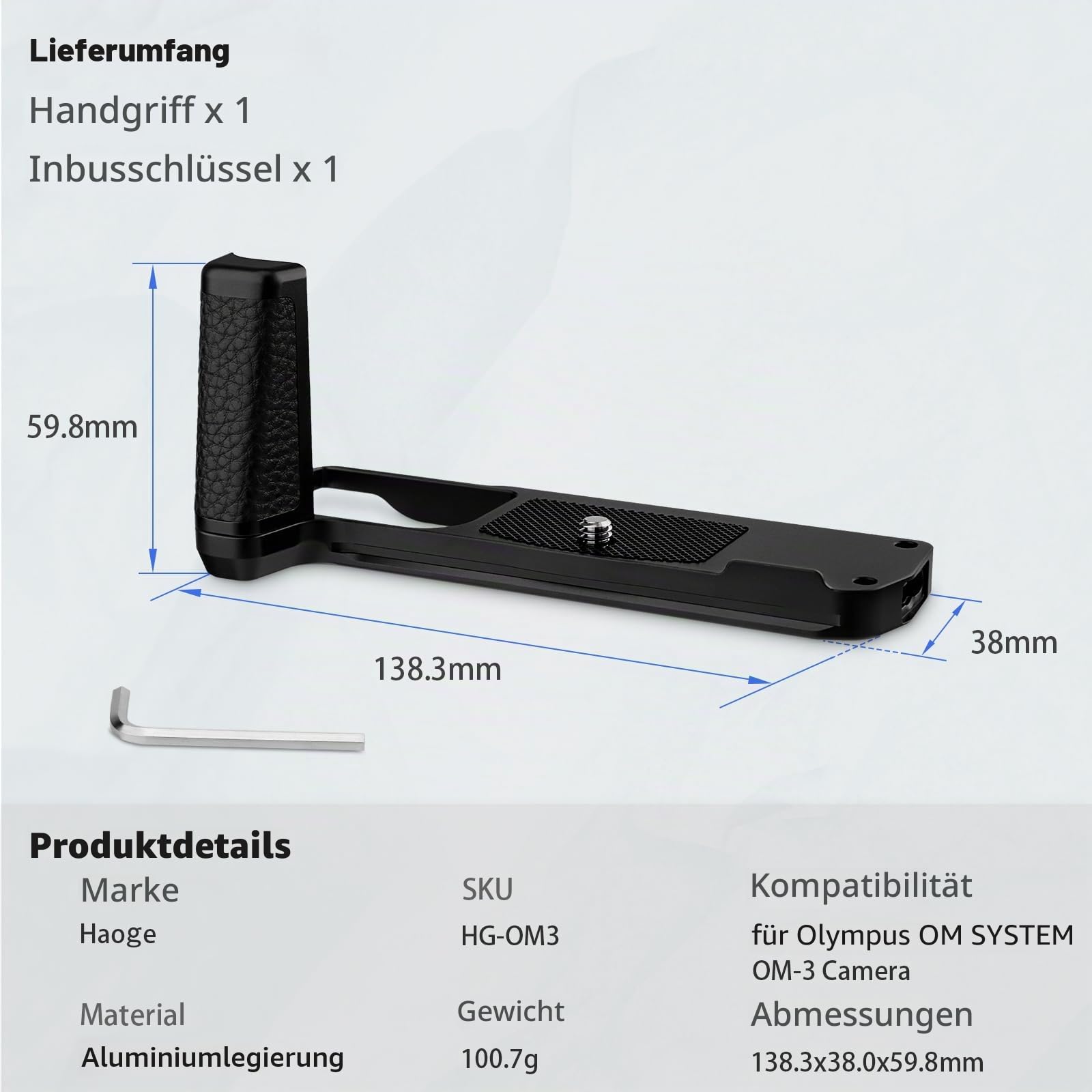 Haoge OM3 Kamerahalterung Handgriff für OM System OM-3 Fit Arca Swiss Kirk RRS Schnellwechselplatte HG-OM3