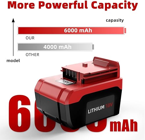 Miniatura 3 de Paquete de 2 baterías de litio PC18B de 6.0Ah para herramientas Porter-Cable de 18 V, compatible con herramientas PCC489N, PC18B-2 y cargadores