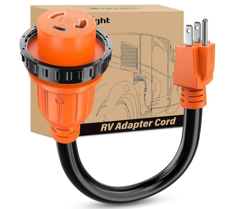 Image of Nilight RV Locking Adapter Cord 15 Amp to 30 Amp Pure Copper Heavy Duty 10 Gauge Wire ETL Listed 5-15P to L5-30R 15M /30F Weatherproof Cord for RV Camper Caravan Van Trailer