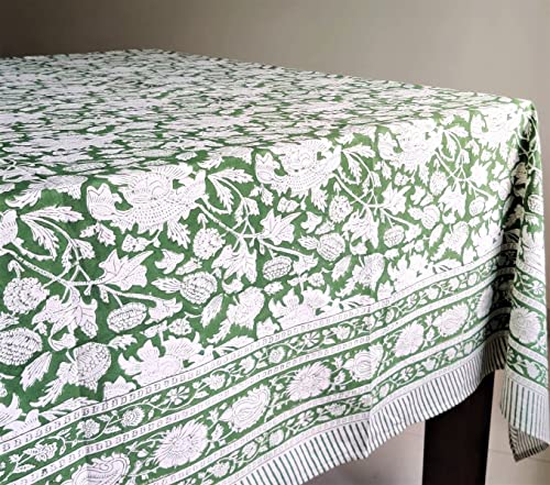 Atosii Meraki Green 100% Cotton Fall Tablecloth, Handblock Print Rectangle Table Cover For Kitchen Dining Linen I Parties, Thanksgiving, Christmas, Wedding, Table Cloth Fall Decor 60 X 90 Inches #TOP6