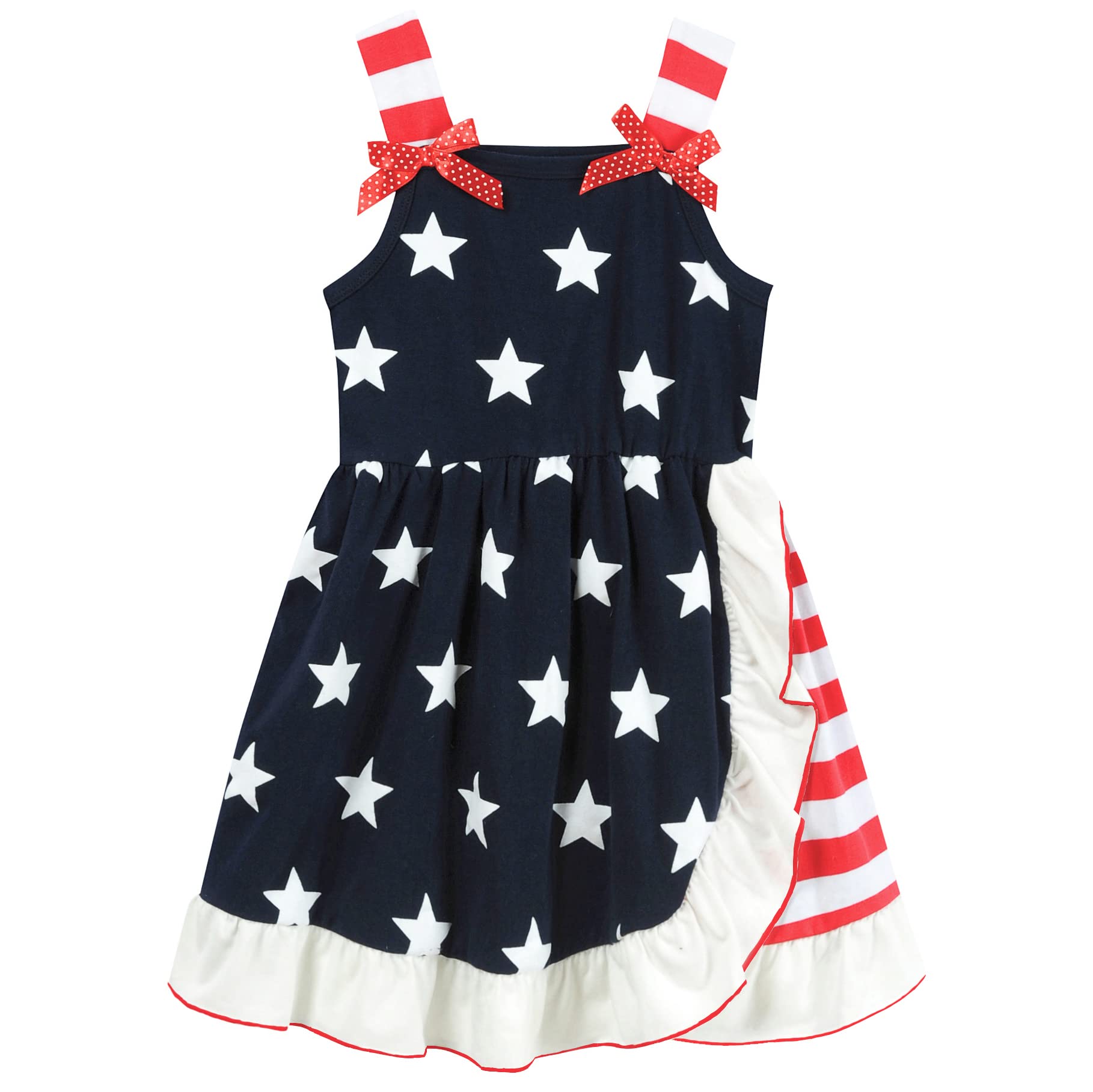 Little Hand Girls 4th of July Dress American Flag Skirt Kids Patriotic Clothes Stripe Sleeveless Tank Dresses 2-8 Years