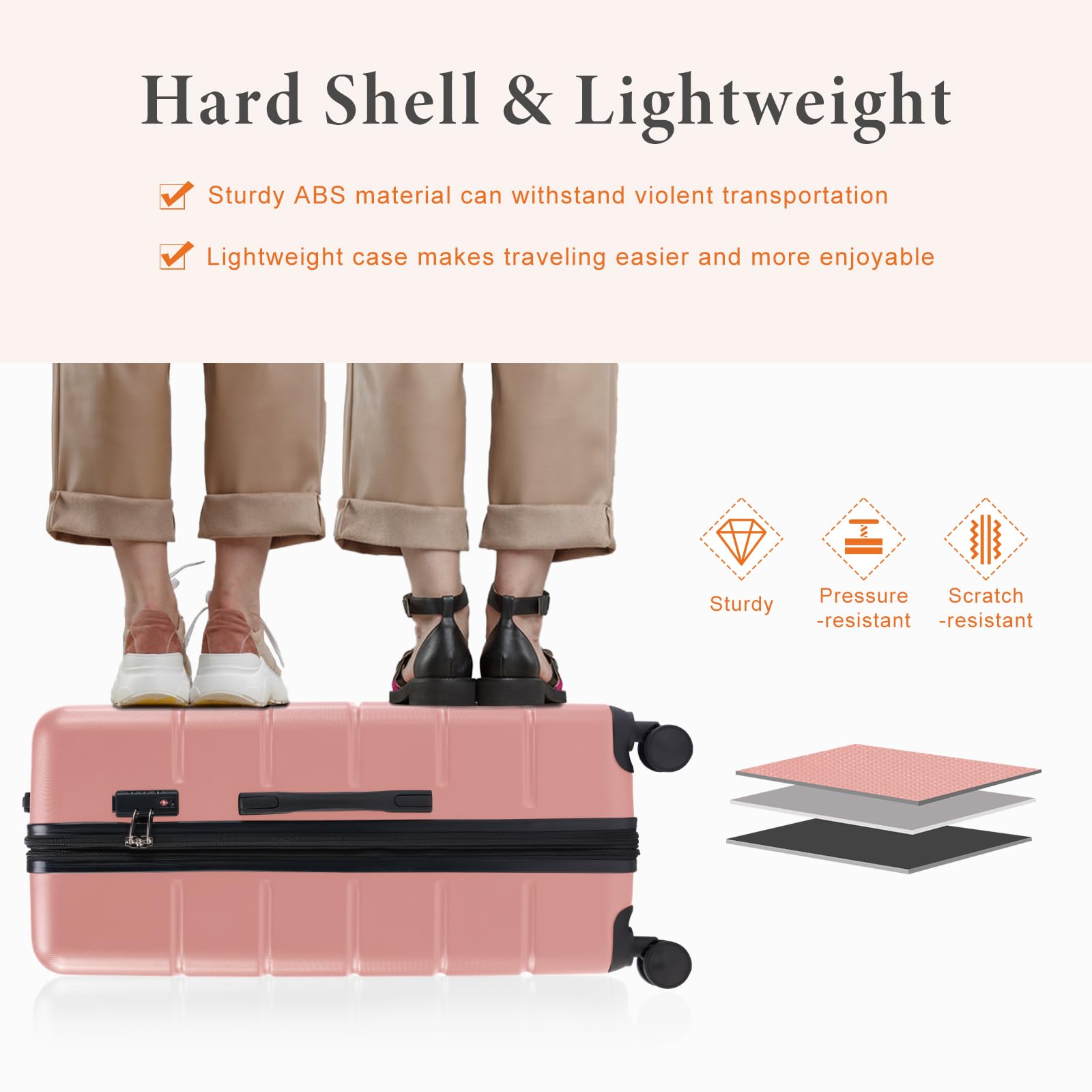 Sweetcrispy Carry on Suitcase, Luggage with Spinner Wheels, Hard Shell ABS, TSA Lock, 20 Inch Pink - 3