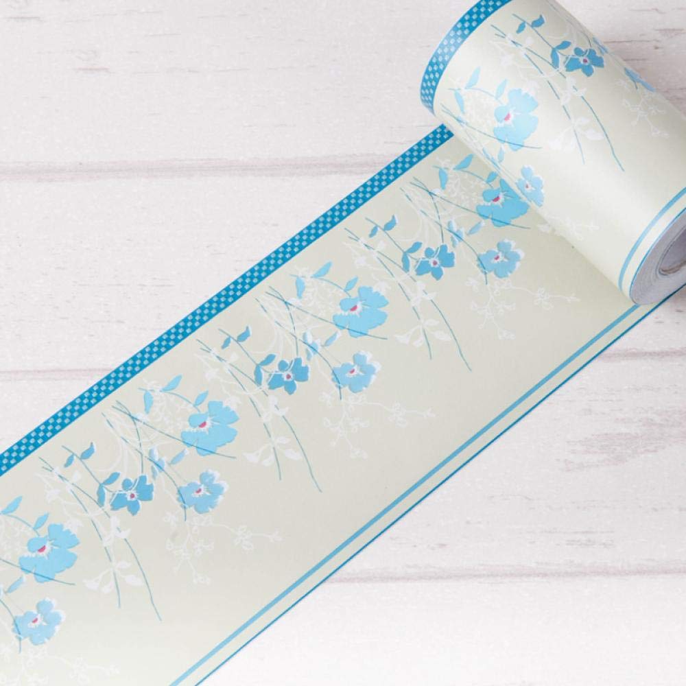 Guest Ruyunlai Blue Wildflowers Wallpaper Border Peel And Stick Wall Border Sticker Home Ceiling Decorative Border For Bathroom Living Room Kitchen 10.6Cm X 1000Cm