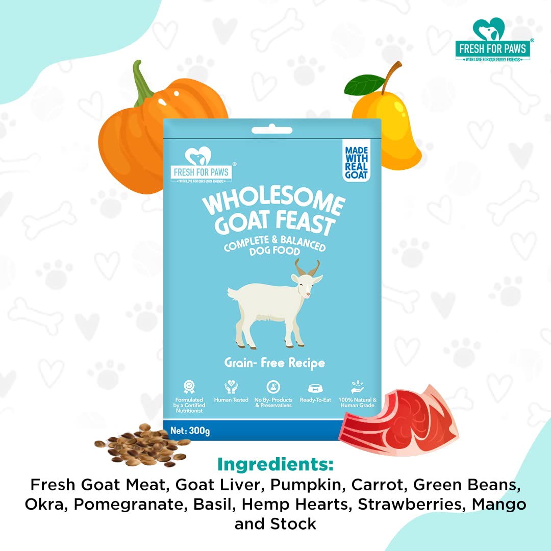 FRESH FOR PAWS 100% Natural&Human Grade Wholesome Goat Feast Fresh Wet Dog Food Ready to Eat|Complete&Balanced Meals for Dogs with Healthy Fats&High Protein|All Breed|100 Gm Pack of 2,All Life Stages 1
