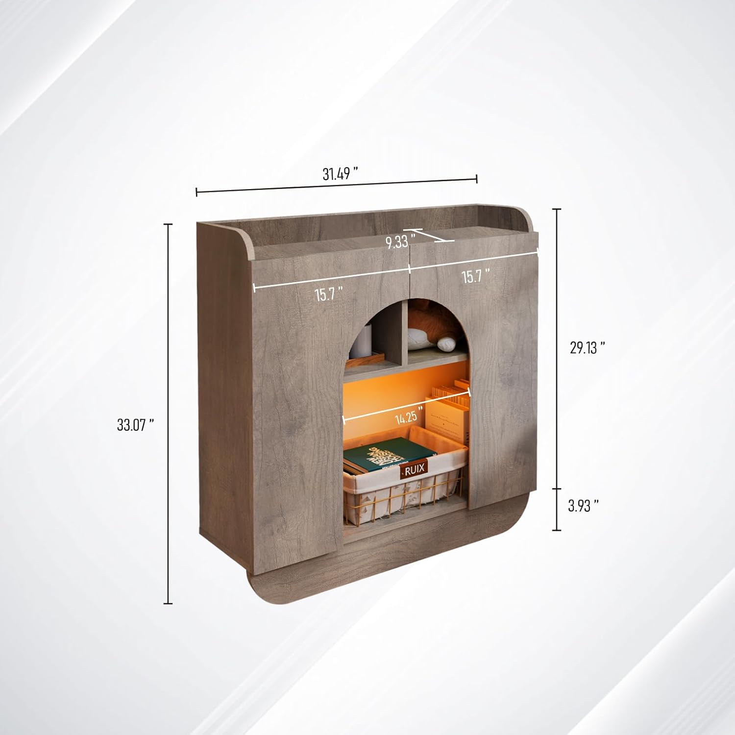 Pmnianhua Farmhouse Entryway Console Table with Storage,Modern LED Light Storage Cabinet with 3 Doors,Rounded Edges, Plywood Construction,Accent Sideboard for Living Room,Hallway,Bedroom(Grey)