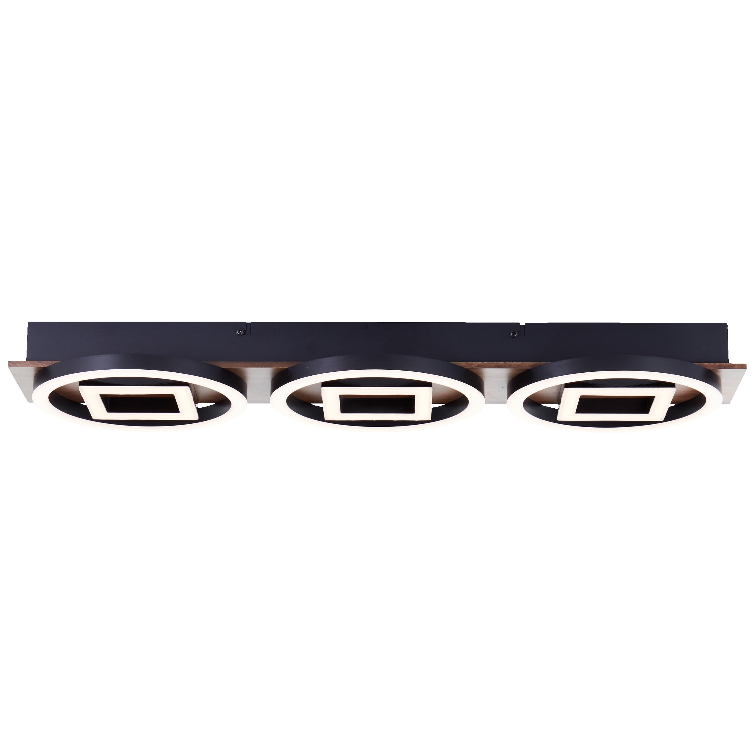 Lightbox Plafón LED regulador de intensidad de 3 niveles y perfil LED redondo - Plafón Nature - 7 x 67 x 20 cm - 36 W, 3500 lm, 3000 K - de metal/madera/plástico - en marrón oscuro/negro mate