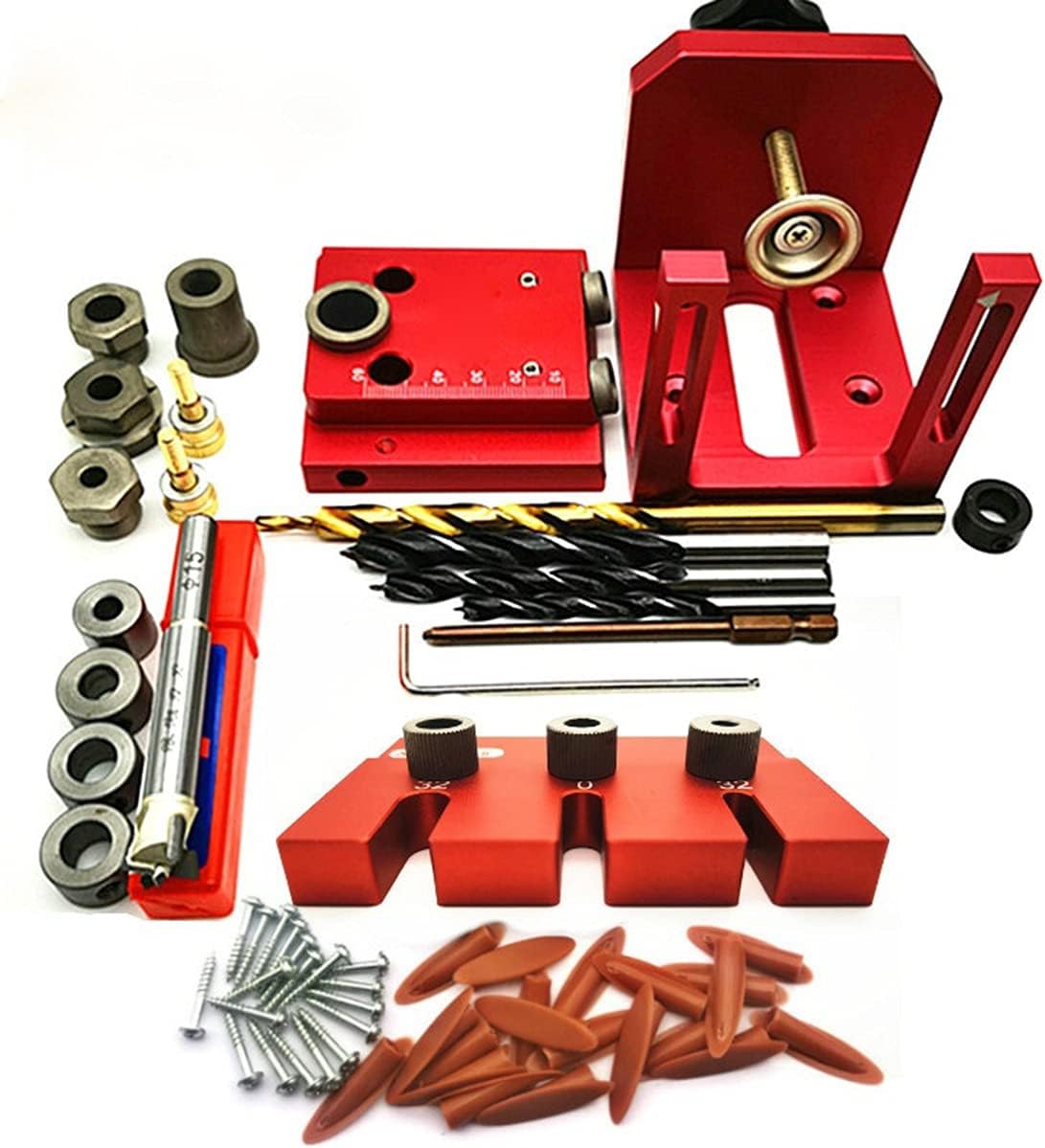 ZTBH Drill Bit Sets Doweling Jig Kit, Adjustable Oblique Angle Drilling Guide, Locator for Furniture Connecting Carpentry Tools Accessories (Color : Set A)