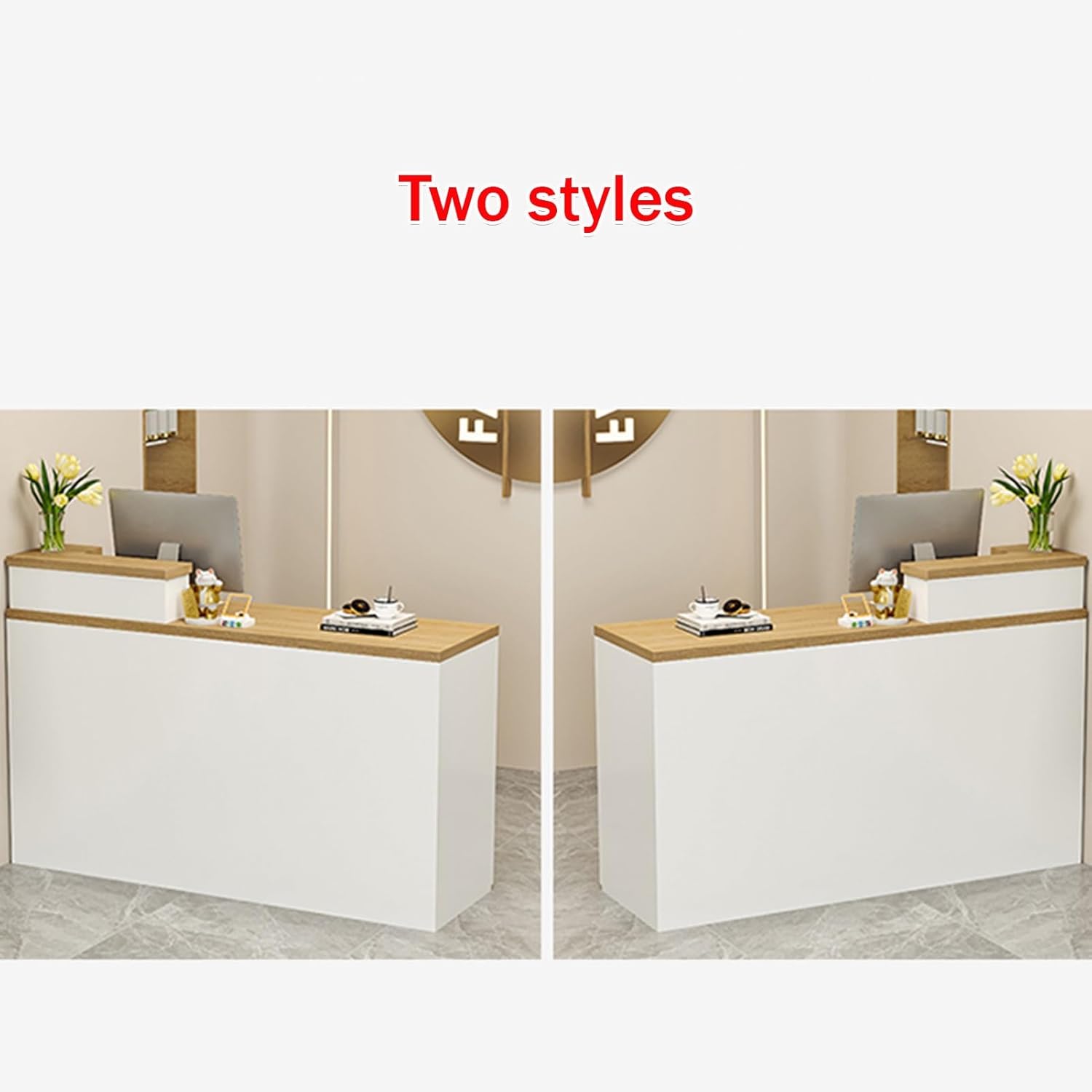 Reception Desk, Minimalist Compact Front Desk Reception, Retail Counter with Lockable Drawer, Checkout Counter, Reception Table for Shop, Salons, Retail, Reception Room(Natural L)