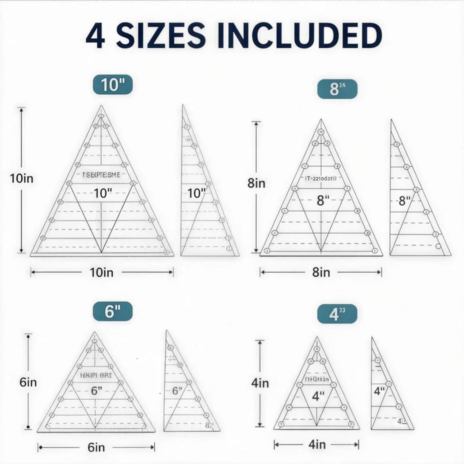 8 Pack Plastic Quilting Rulers, 60 Degree Triangle, Half Square Templates, Sewing Stencils