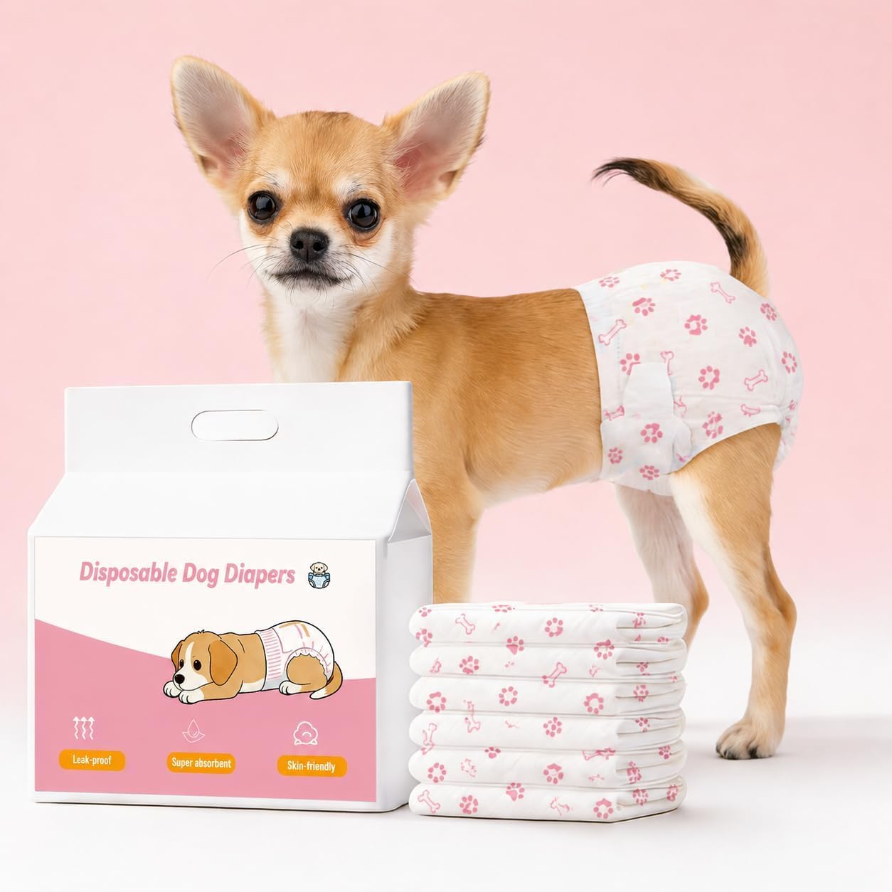 Disposable Dog Diapers Female Dog Nappies 20 Count Doggie Diapers for Female Multiple Sizes Dogs Super Absorbent Dogs of All Shapes and Sizes Diapers for Heat Excitable Urination or Incontinence