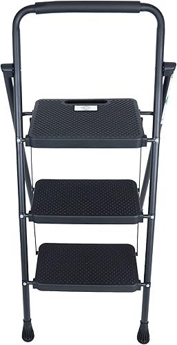Miniatura 10 de Elevon Taburete plegable con pedal antideslizante ancho, escalera de acero resistente de 330 libras, 2 escalones