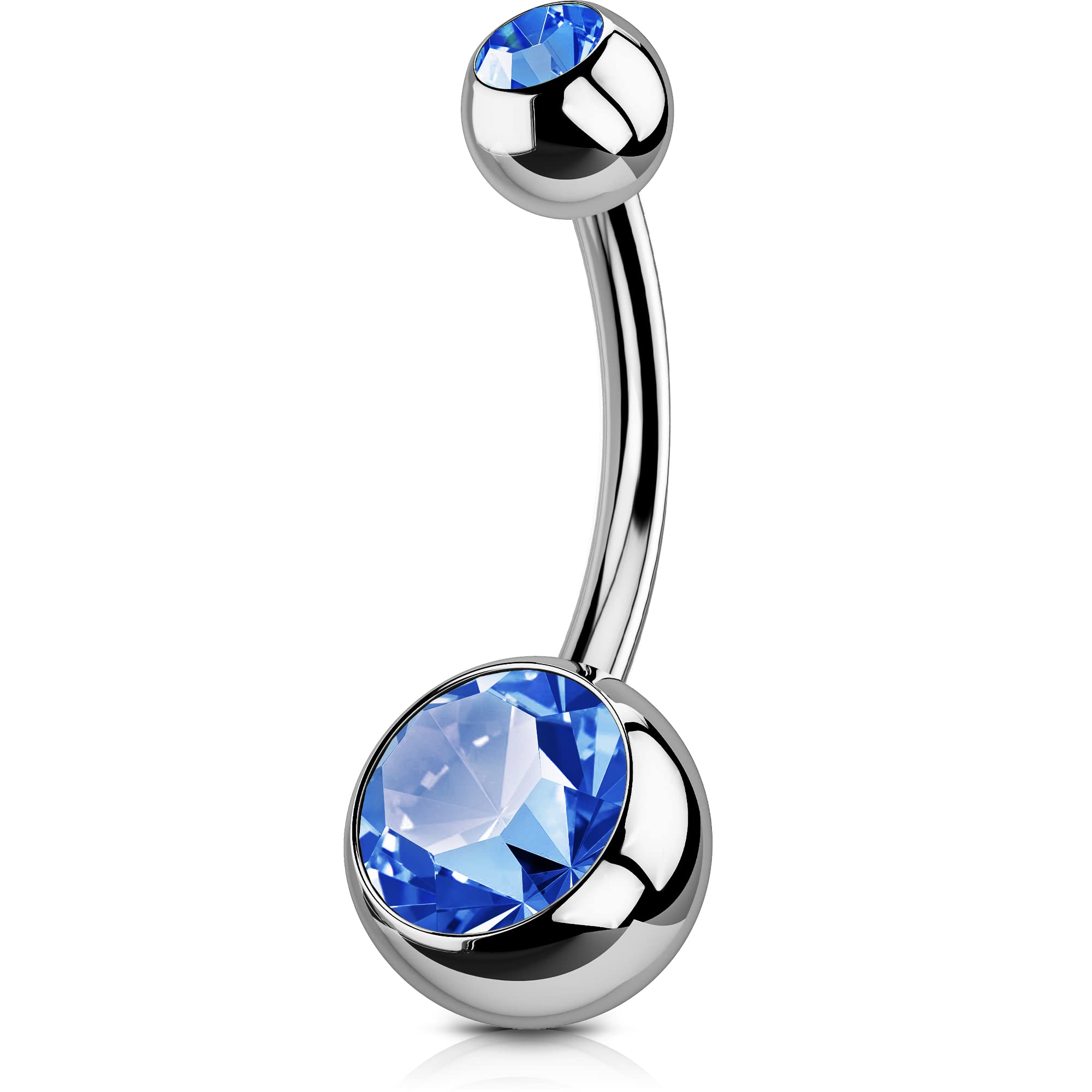 OUFER Piercing para ombligo de titanio sólido de 14 g, grado 23, bola de titanio doble, gema transparente, 1,6 mm