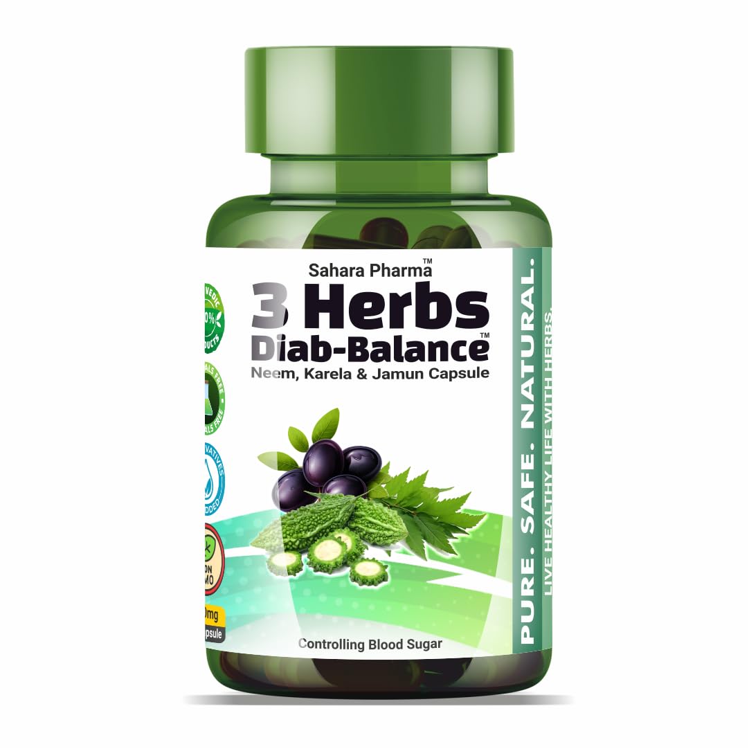 Neem Karela Jamun Capsule | Ideal for Men and Women | Blending of 3 Miracle Herbs | Non GMO, Gluten Free, Zero Fillers | 750mg – 60 Capsule