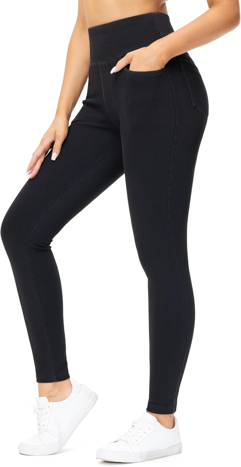 Dragon Fit Women's Stretchy Jeggings with Pockets High Waisted Skinny Jeans Pants Tummy Control Jean Leggings