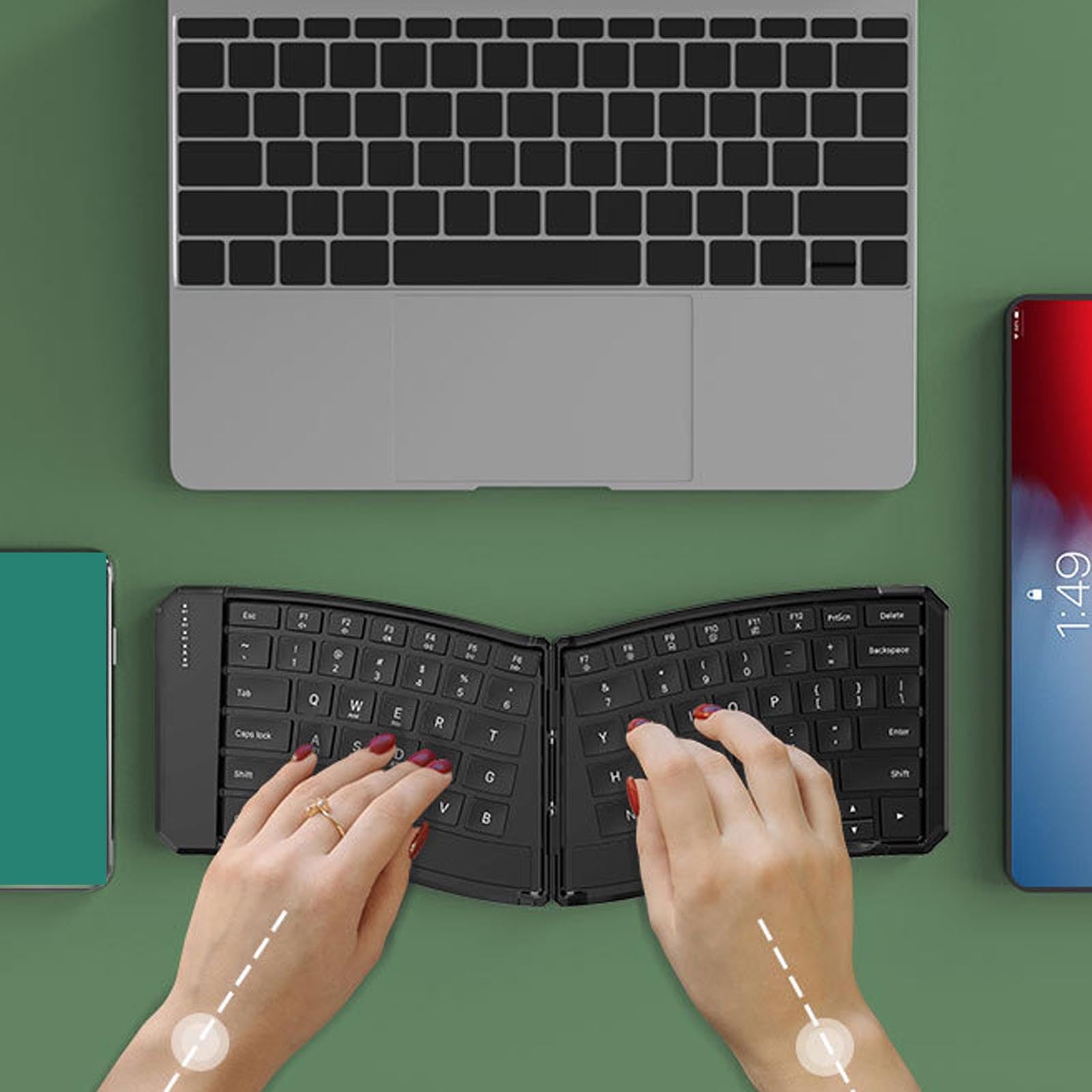 Tosuny Teclado Ergonómico Plegable, Teclado Ergonómico Dividido Bluetooth 5.0 Portable Inalámbrico con Teclas de Tijera Silenciosa, para Negocios de Viajes, Compatible con Laptop,