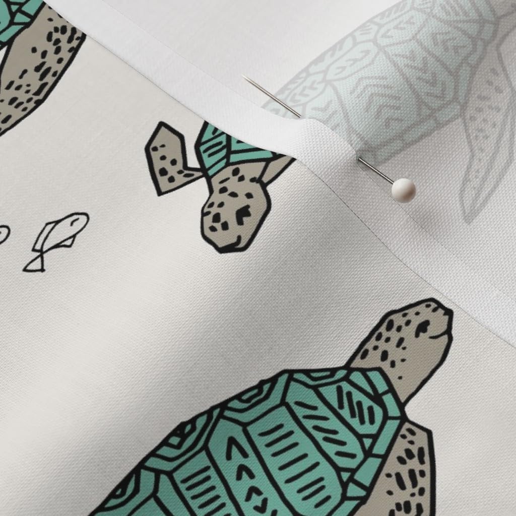 Spoonflower Fabric - Sea Turtles Ocean Nautical Summer Kids Turtle Fish Illustration Printed on Petal Signature Cotton Fabric by The Yard - Sewing Quilting Apparel Crafts Decor