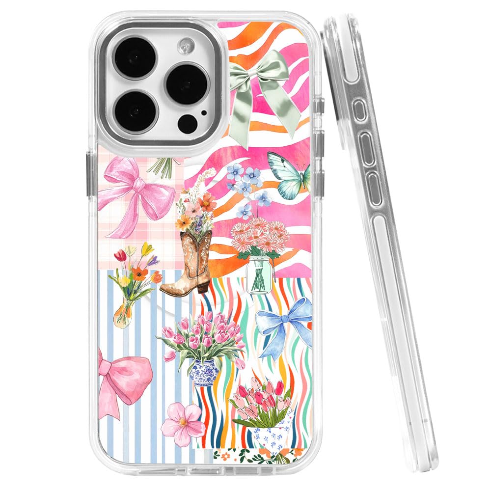 kiritfox Magnetic Case for iPhone 14,[Compatible with MagSafe & Shockproof Protection],Bow Ribbon Flower Butterfly Collage