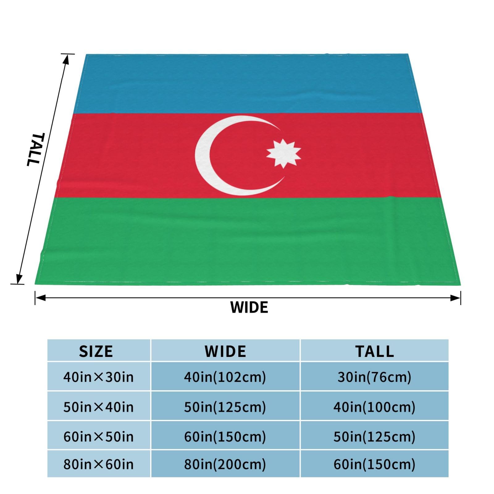 Manta de viaje portátil de 80 x 60 pulgadas, suave, resistente a las arrugas, plegable, exquisita bandera de Azerbaiyán