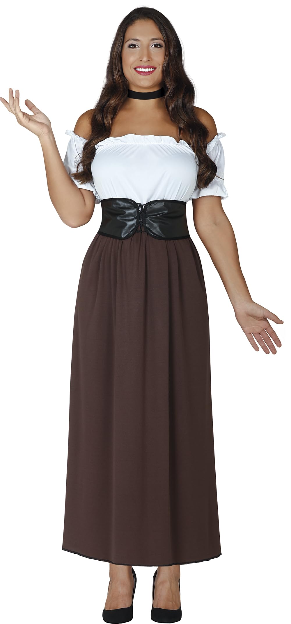 FIESTAS GUIRCA Disfraz de posadero medieval blanco y marrón para mujer