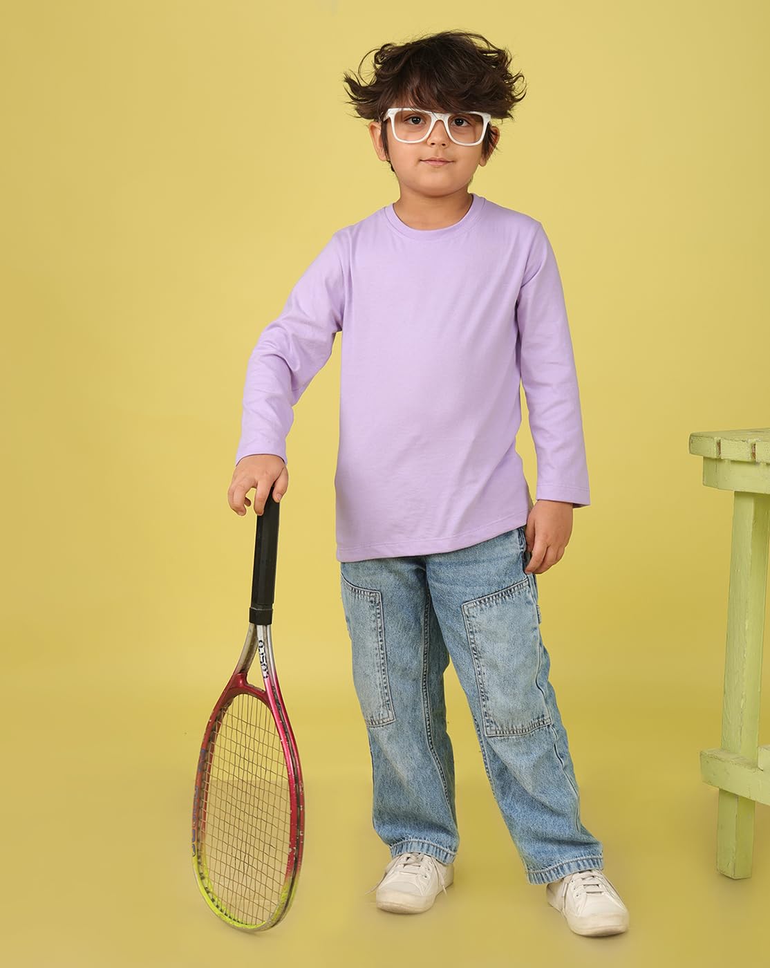 Nusyl Boys Solid Cotton T-Shirt | Round Neck | Full Sleeves | Plain-Regular Fit | Lilac - Image 4 thumbnail