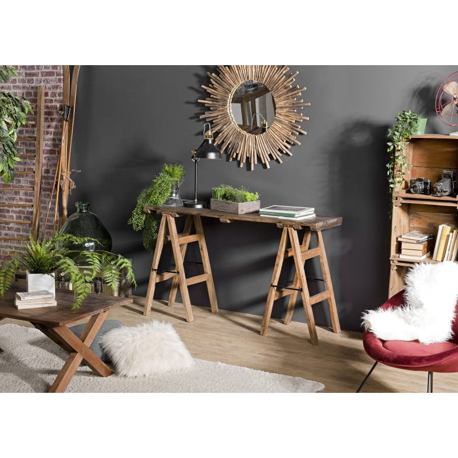 MACABANE Nolan - Console tréteaux Marron 140x38cm en Bois recyclé - Esprit Brocante
