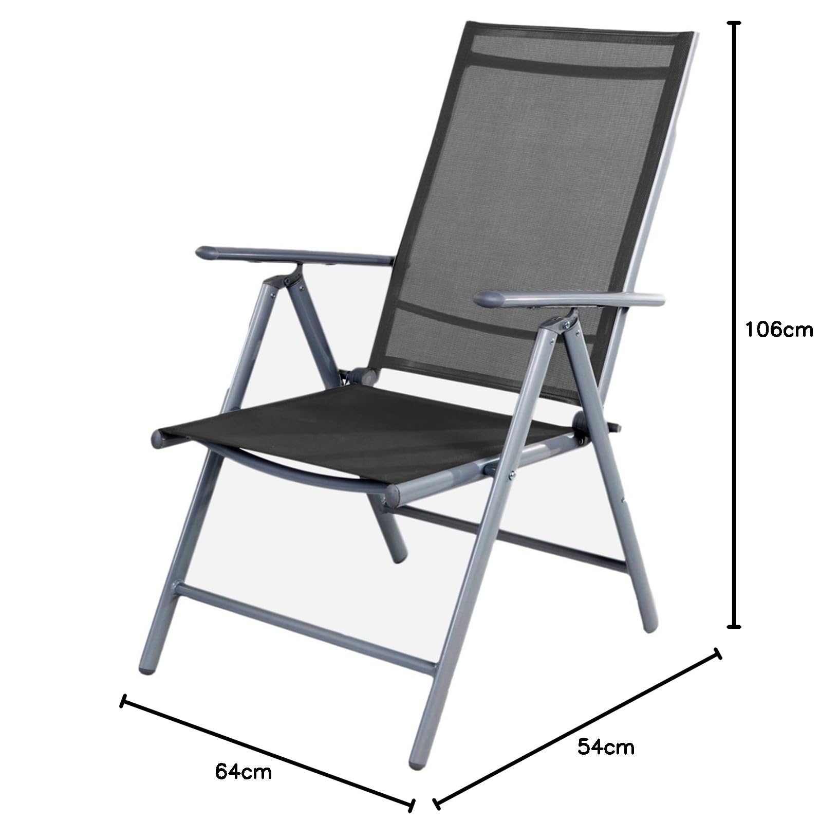 Mojawo Gartenstuhl Hochlehner 7-Fach verstellbar klappbar Silber/Anthrazit | Aluminium, Witterungsbeständig, Wetterfest