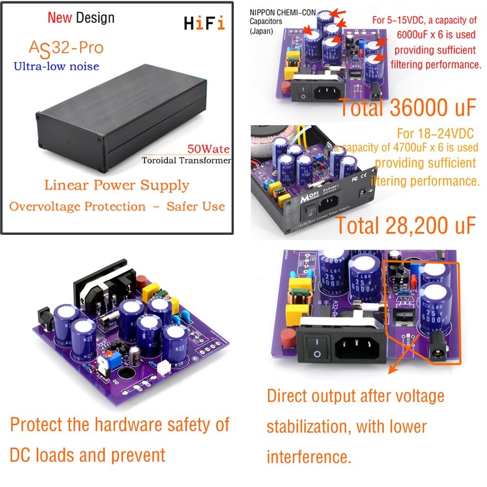 NEW Design AS32-Pro 50VA HiFi Ultra-Low Noise Linear Power Supply Overvoltage Protection DC12V