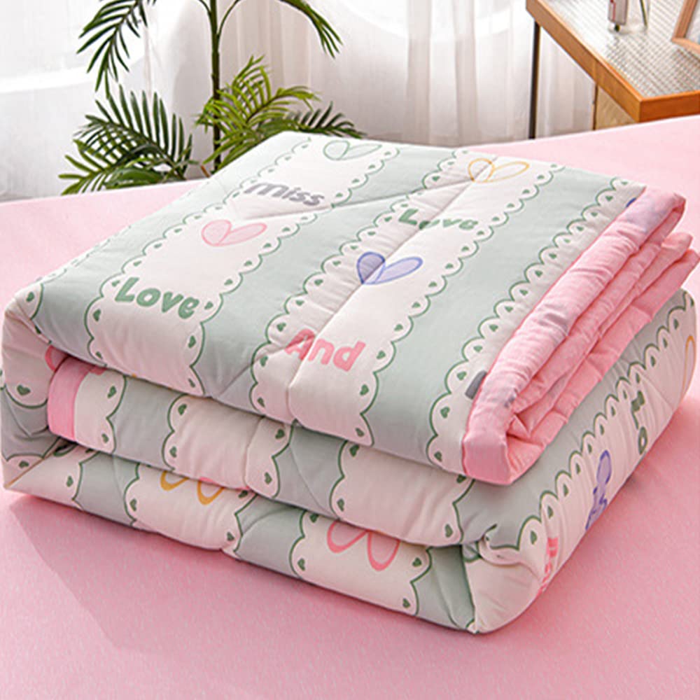Chickwin Quilted Bedspread Single Double King Size, Simple Floral Printed Coverlets Lightweight Microfiber Comforter Easy Care Sofa Blanket Throw for All Season (100x150cm,Sweet Love)