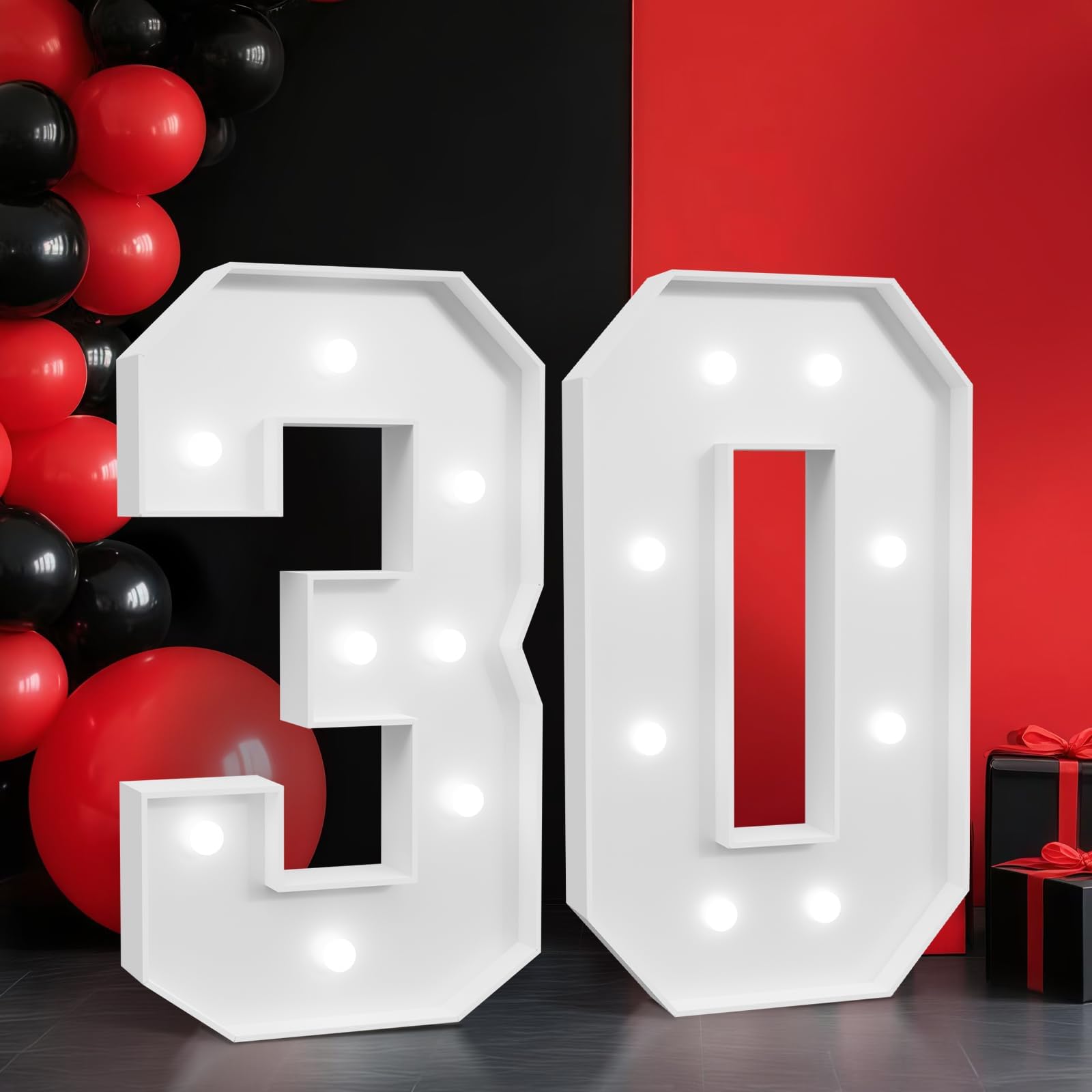 Creative Splicing LED Numbers Light Board, 3.3FT Glowing Marquee Number Sign Lamp 30, Indoor Decorative Night Light, Perfect for Family Party Wedding Banquet Shop Window Decor