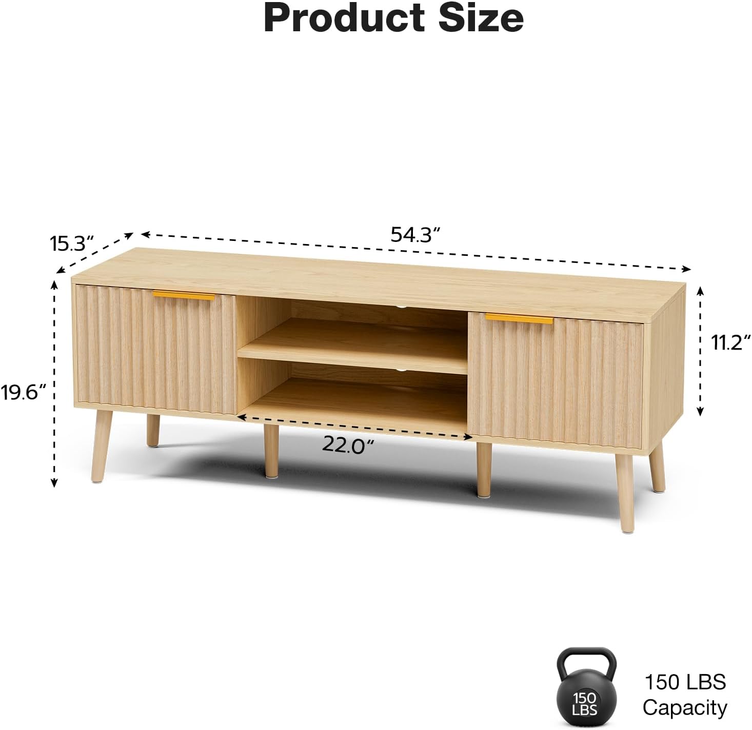 TV Stand for Living Room, Boho Entertainment Center for 55/60 inch TVs, Media Console with Fluted Door Cabinets and Open Shelves, for Bedroom, Oak - Image 2