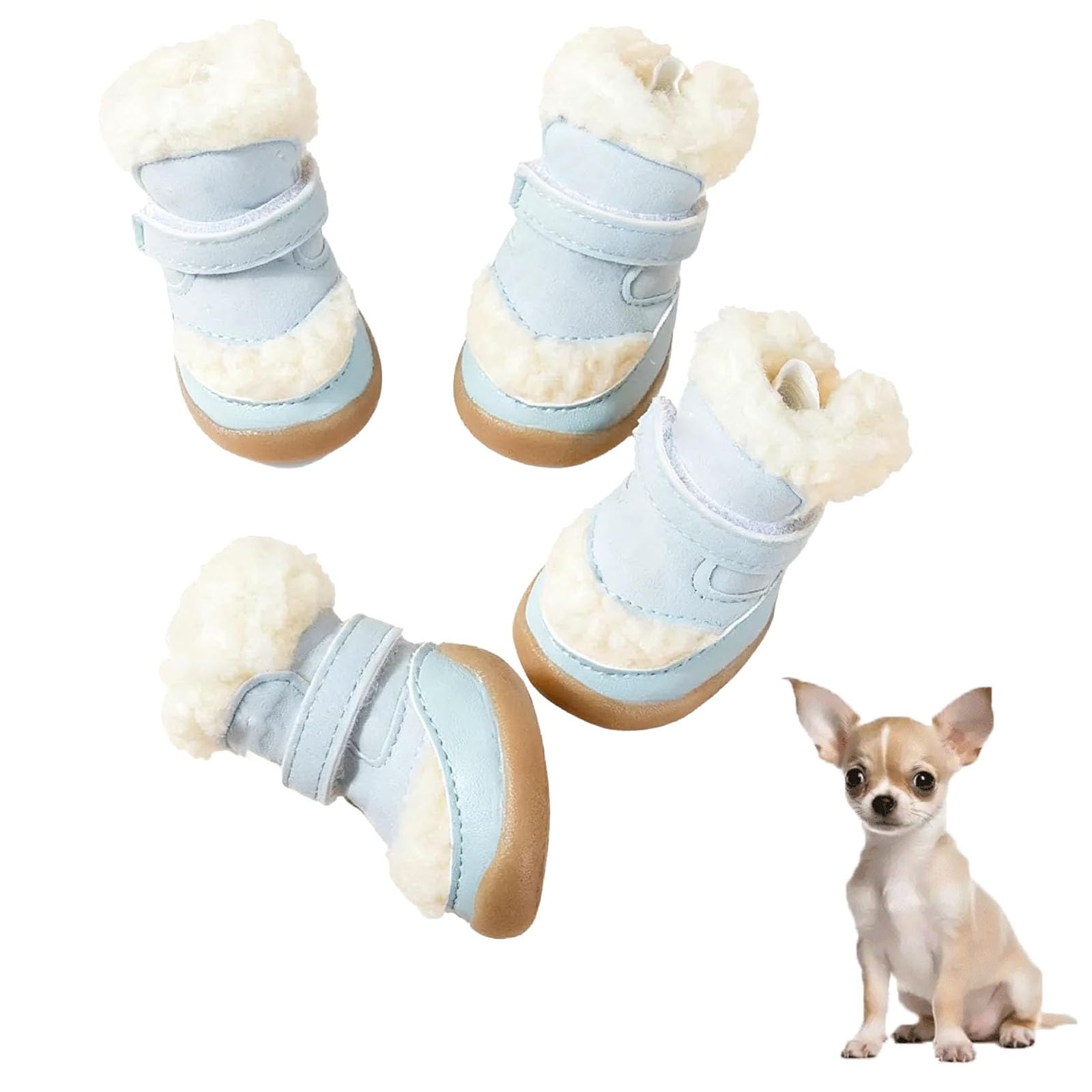 4 Chaussures d'hiver pour Animaux De Compagnie, Chaussures Imperméables Et Coupe-Vent pour Petits Chiens, Chaussures pour Chiens Adaptées À La Neige avec Doublure en Laine d'agneau,Bleu,S