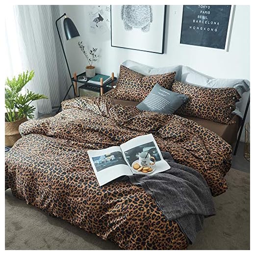 mixinni Leopard Print Duvet Cover King Size 100% Natural Cotton Bedding Set with Zipper Closure Ties, Perfect for Man and Woman, Ultra Soft and Easy Care (3pcs, King Size)