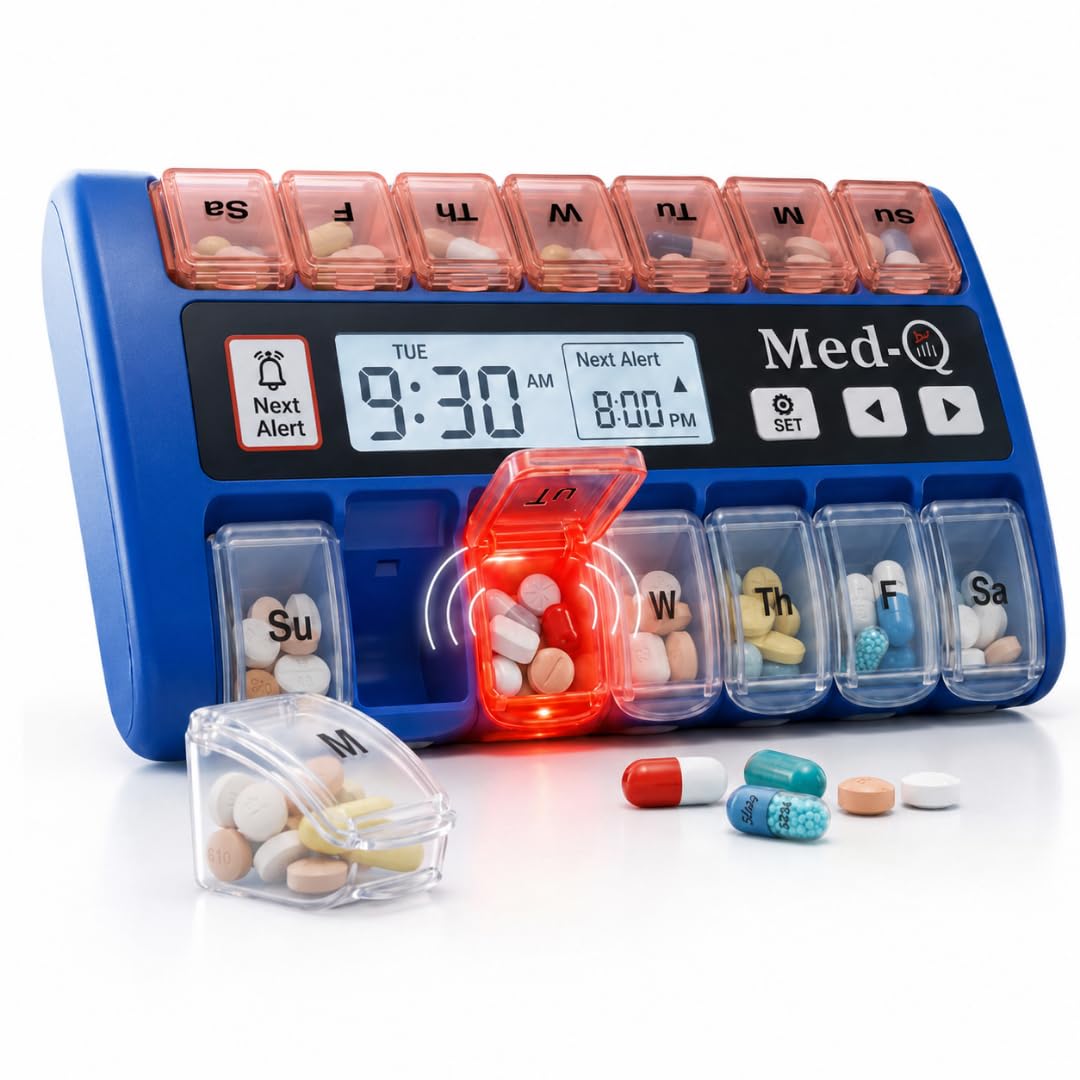 med-q Single Beep Reminder Automatische Medikamenten blau pille Box Spender