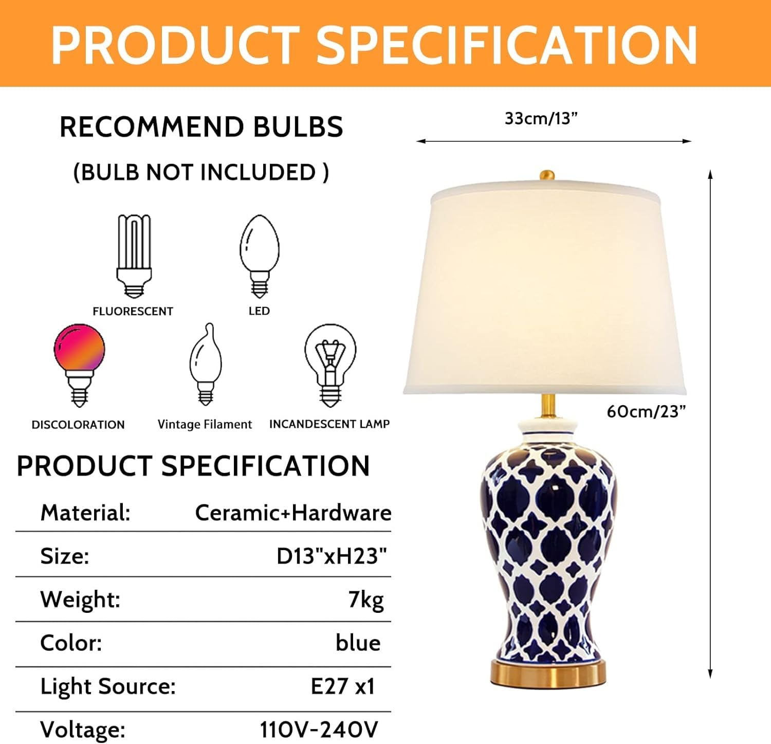 Niebieska i biała ceramiczna lampa stołowa Chinoiserie LED lampa biurkowa z metalową podstawą i abażurem z tkaniny domek przy łóżku biurko nocna lampa stołowa do sypialni, salonu, biura