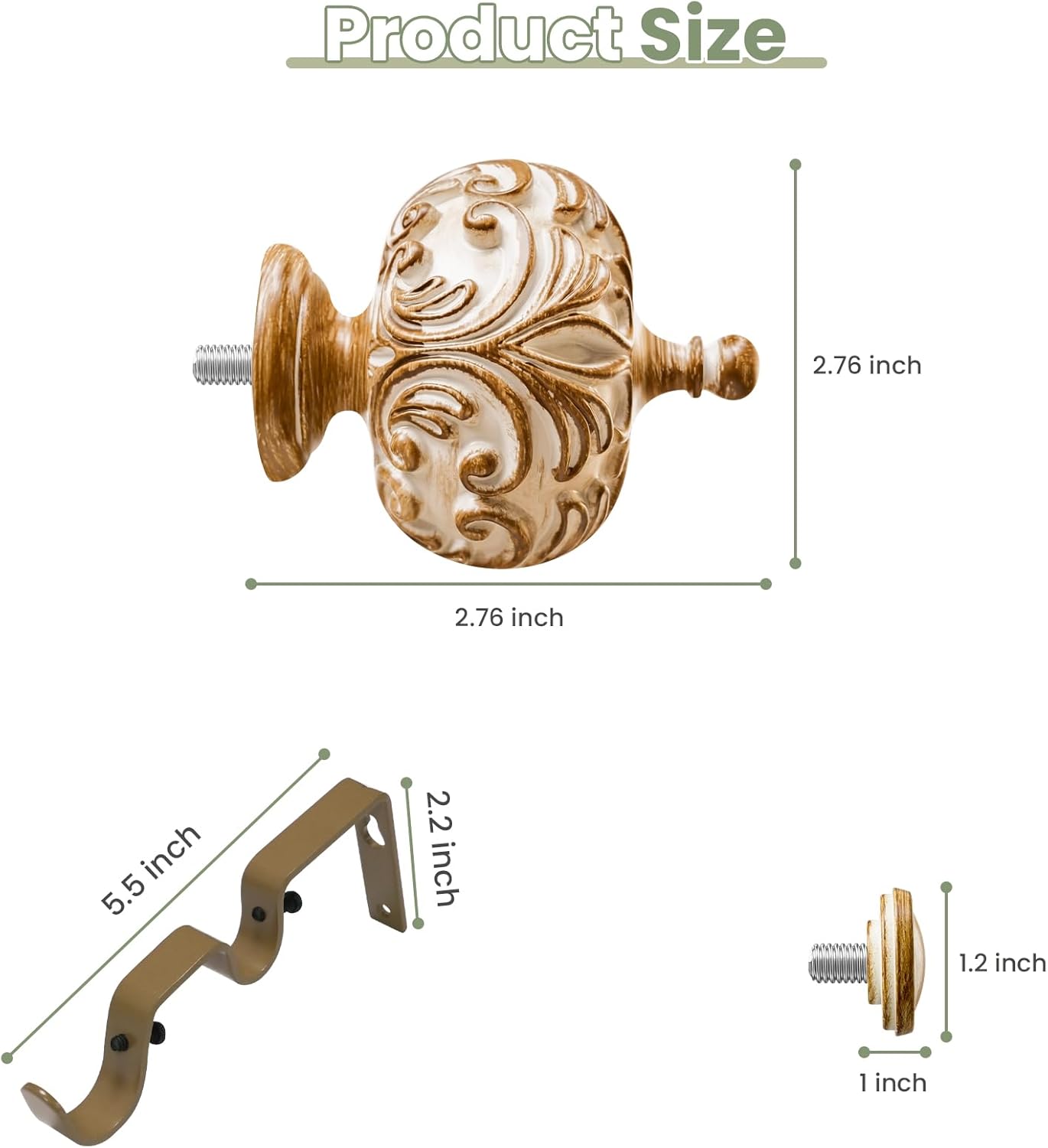 Double Curtain Rods for Windows 36 to 72 Inches, 1 Inch Diameter Heavy-duty Adjustable Double Curtain Rods, With Victorian Decorative Finials for Bedrooms and Living Rooms.Wood