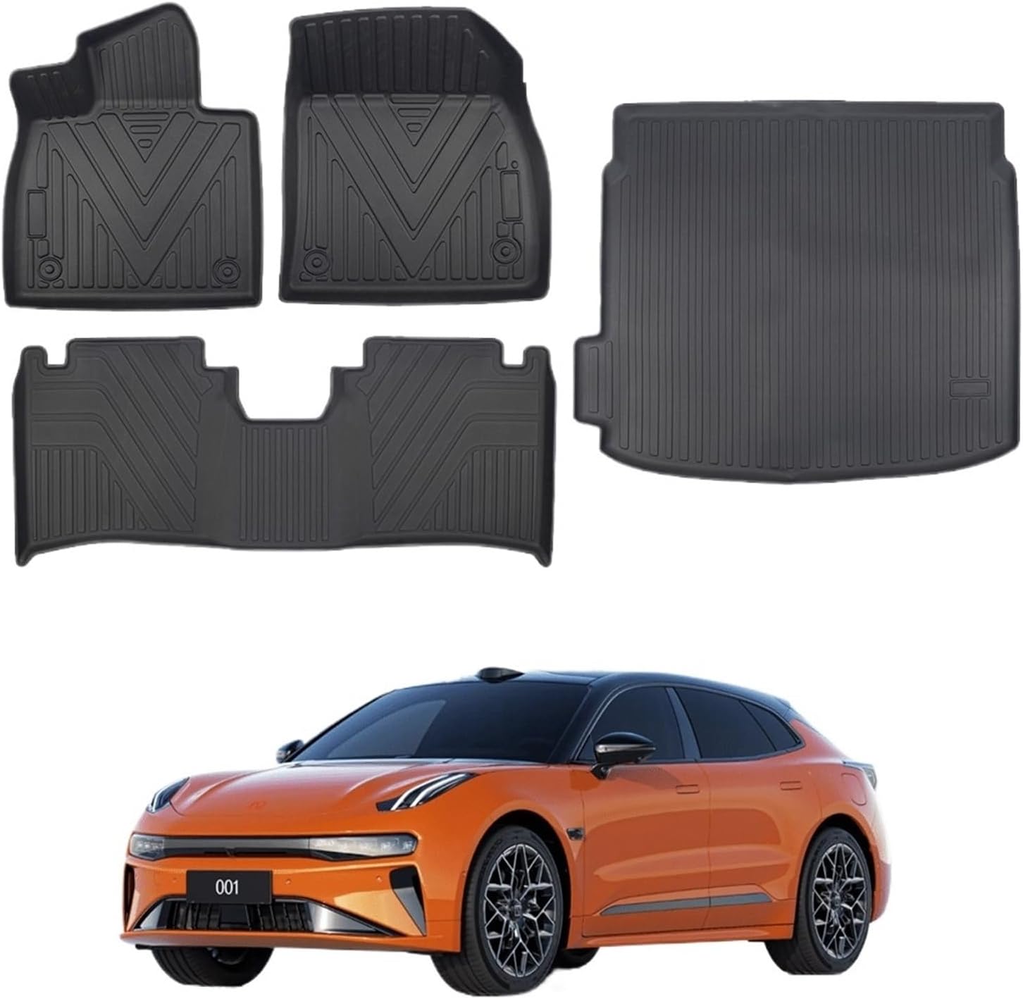 Compatible with Zeekr 001 2024 2025 Car Floor Mats & Cargo Liner, TPE 3D Foot Mat Waterproof Trunk Mats and Backrest Mats LHD(4pcs LHD)