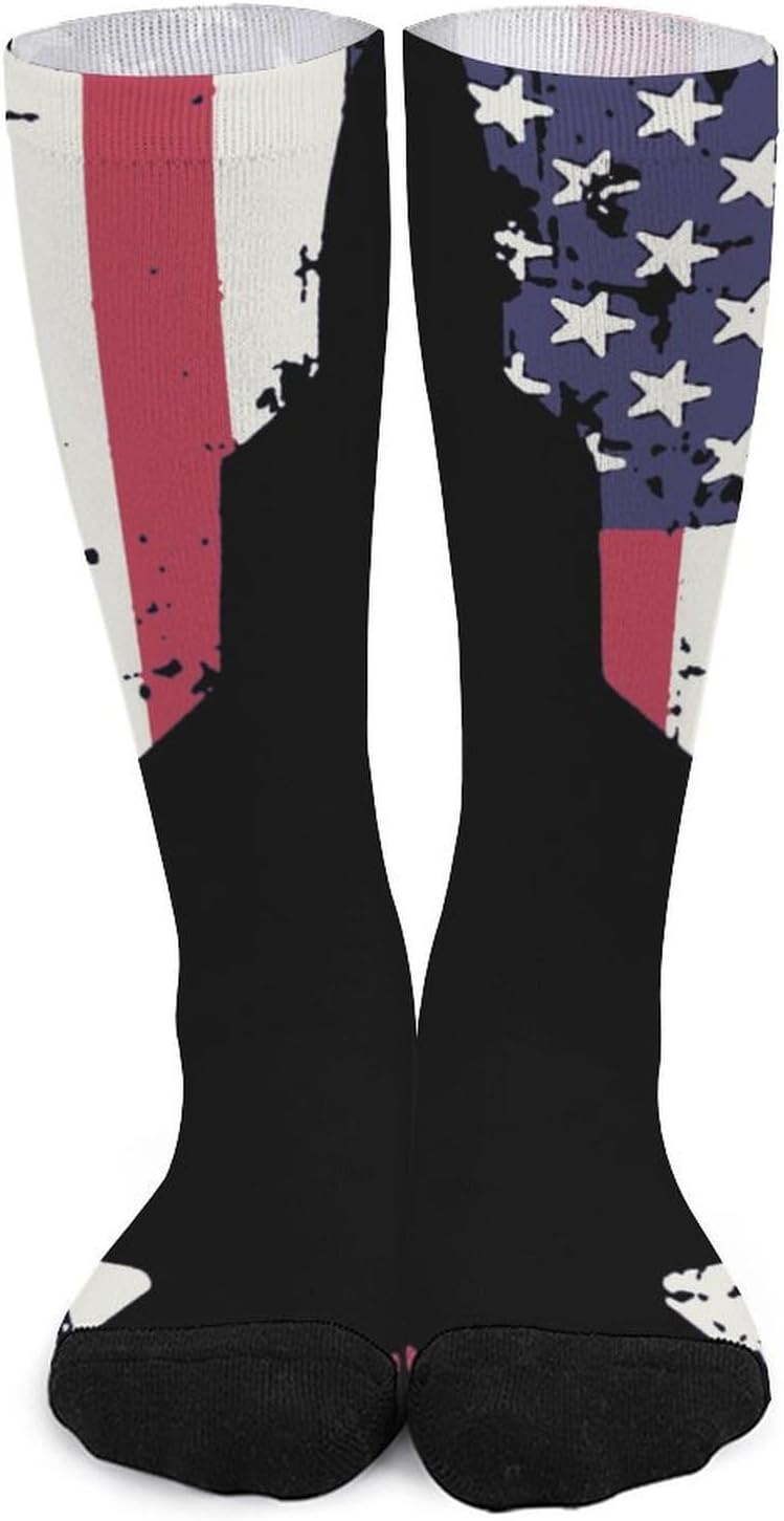 Patriotic F-22 Raptor Fighter Jet Americans-flag Knee High Socks Athletic Long Stockings Sport Casual Crew Tube Sock Boot 40cm