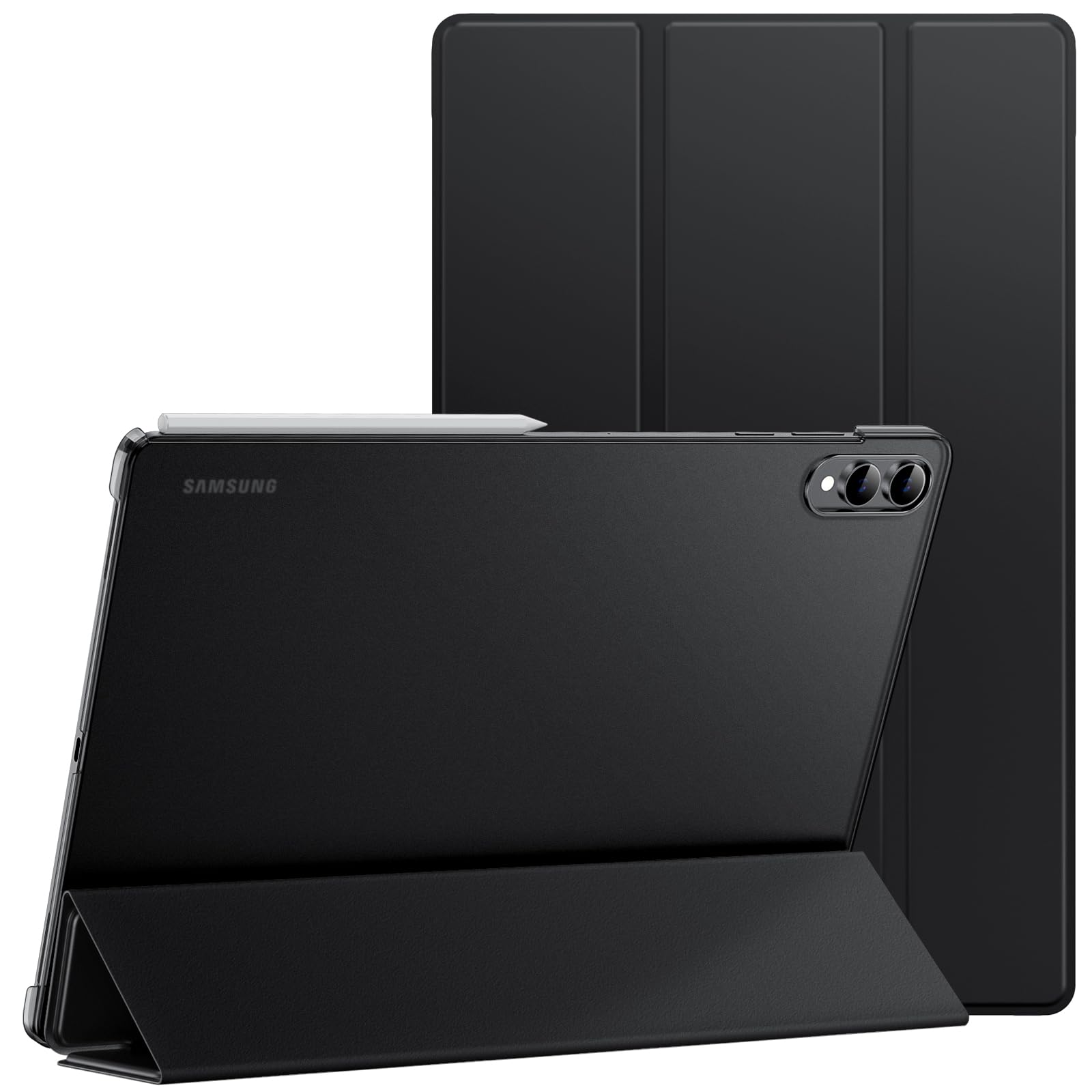 JETech Hülle für Samsung Galaxy Tab S11 Ultra, Transluzente Rückseite Tri-Fold Ständer Tablet Schutzhülle, Unterstützung S Pen Kopplung, Auto Wachen/Schlafen (Schwarz)