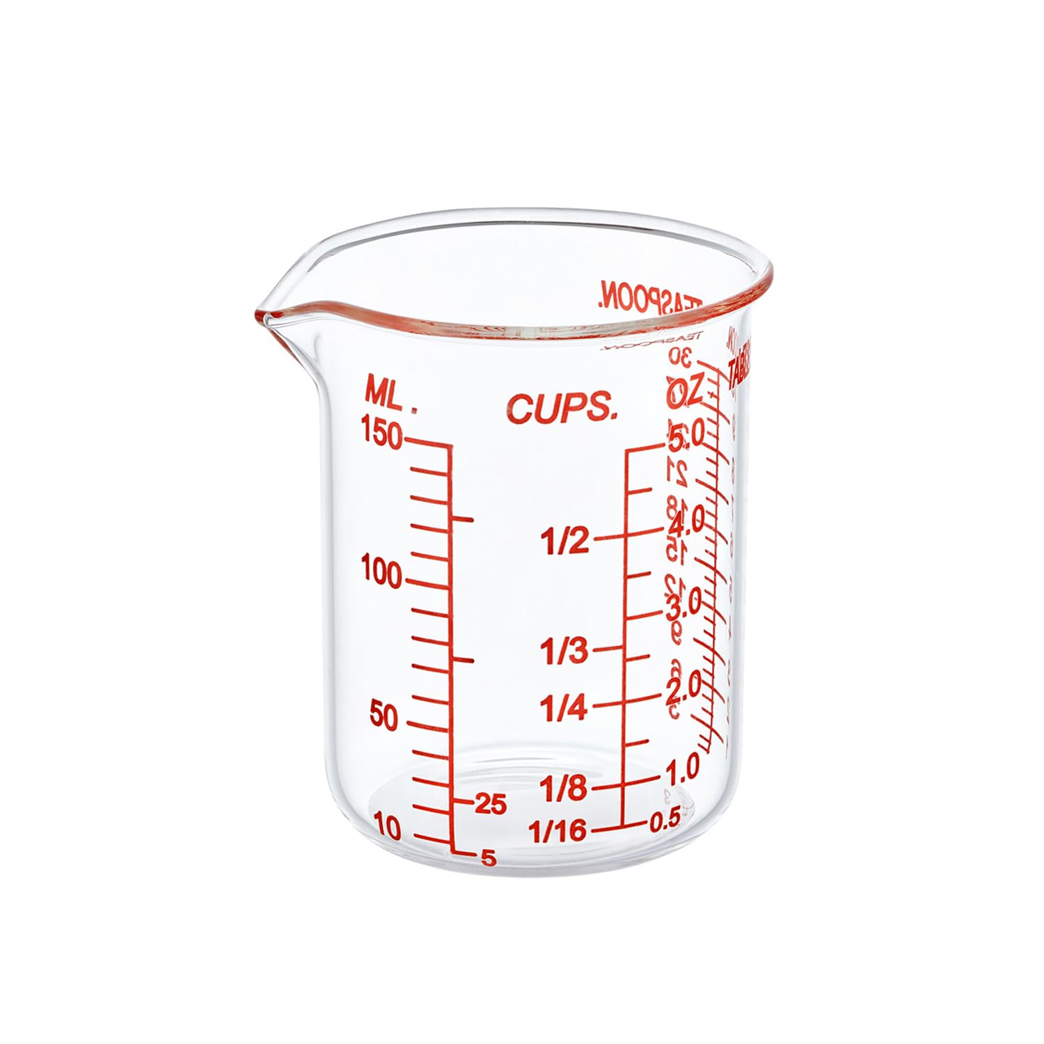 Ackers BORO3.3 Glass Measuring Cup, V-Shaped Spout, 150 mL / 5 oz, Single