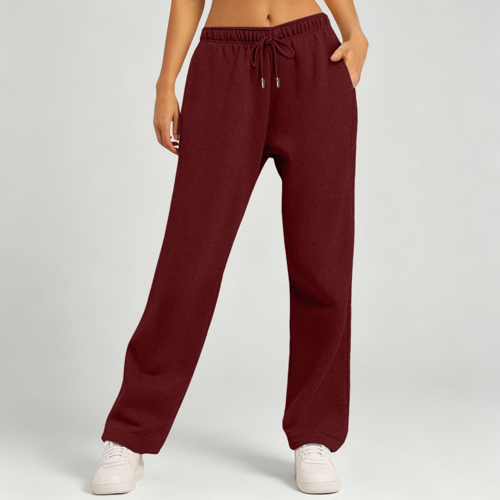 Pantalon de jogging pour femme - Avec poches - Aéré - Pantalon d'été léger - Avec cordon de serrage - Taille élastique - Pantalon de survêtement stretch - Jambe droite - Pantalon de sport décontracté