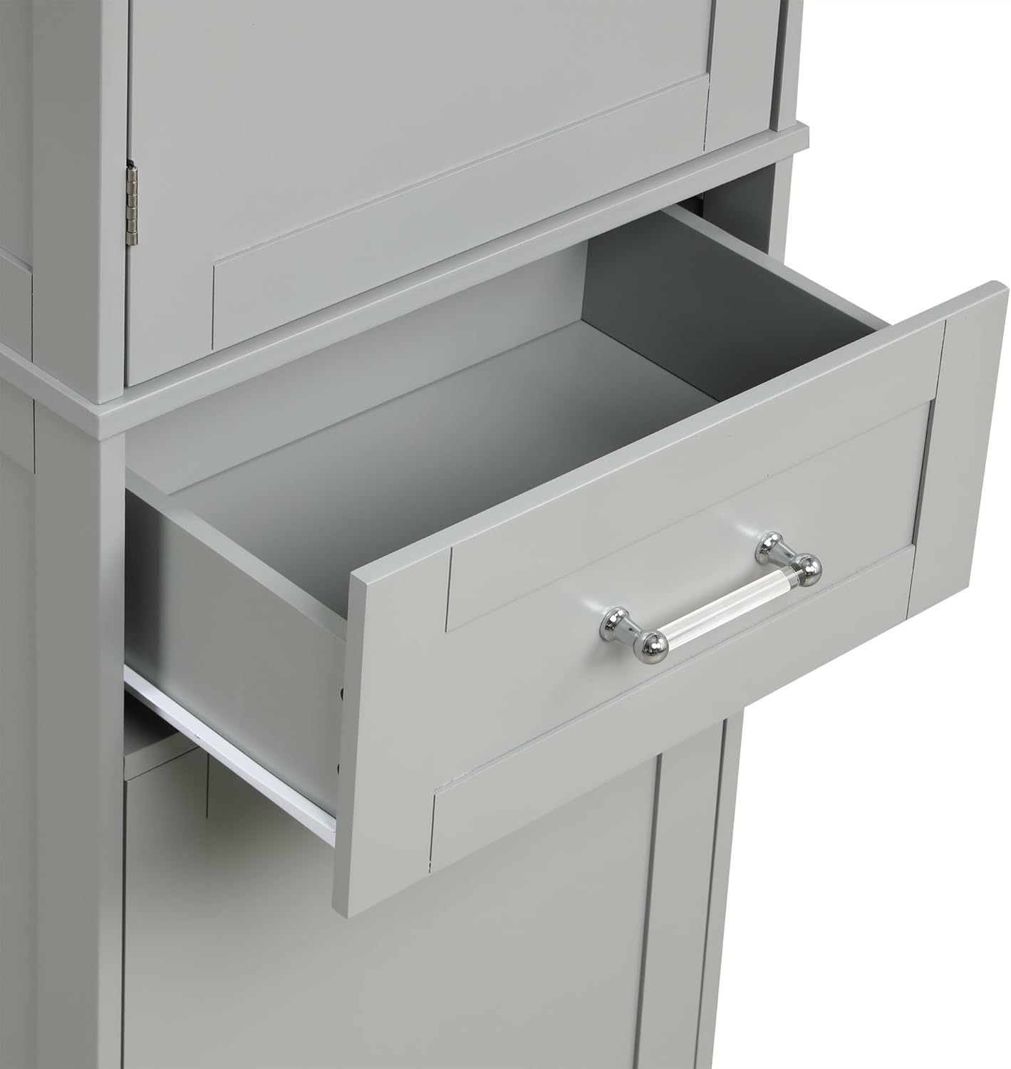 68“ H Tall Bathroom Storage Cabinet with 1 Door 2 Different Size Drawers Adjustable Shelves Freestanding Floor Cabinet for Bathroom Living Room Entryway Kitchen (Gray)